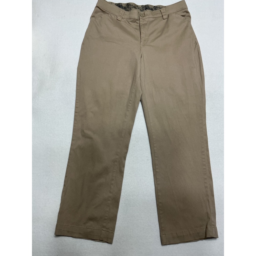 Lee Womens 12 Petite Khaki Chino Pants Tan Straight Leg Stretch Comfort Waist